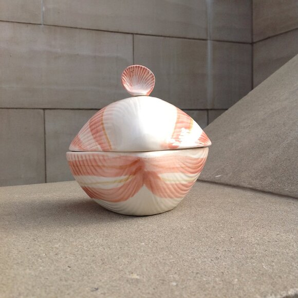 Fitz & Floyd Vanity Ceramic Box + Lid Peach Pink Mollusk Shell Coquille - Picture 4 of 16